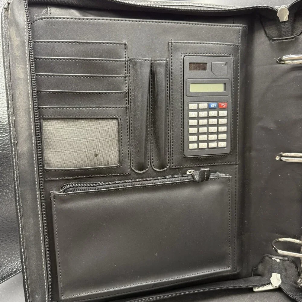 Franklin Covey Black Leather Day Planner Binder Organizer Handles Zipper